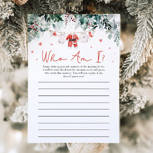 Invitation Red Christmas Père Noël Who Am I Baby shower Game