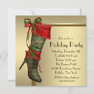 Invitation Red Christmas Stocking Red Gold Christmas Party