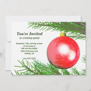 Invitation Red Christmas Tree Ball Fête
