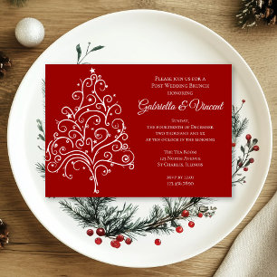 Invitation Red Christmas Tree Winter Post Mariage Brunch