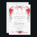 Invitation Red Christmas Winter Bow Coquette Ribbon Mariage<br><div class="desc">Coquette de Noël Rouge Faire-part de mariage à ruban. Cette élégante faire-part de mariage florale d'hiver couleur aquarelle moderne présente des fleurs d'hiver peintes à la main et de la verdure en rouge et vert et rouge ruban et arête cadre avec script de calligraphie moderne. Coquette botanique d'hiver moderne faire-part...</div>
