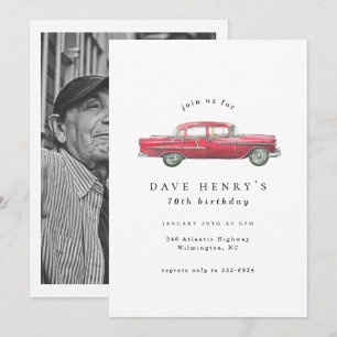 Invitation Red Classic Antique Car Homme Photo Anniversaire