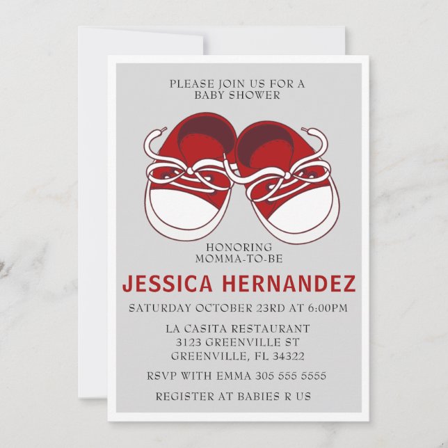 Invitation Red Converse Chaussures Basket Baby shower Invitat (Devant)