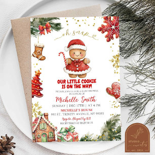 Invitation Red Cookies Gingerbread Baby shower fille