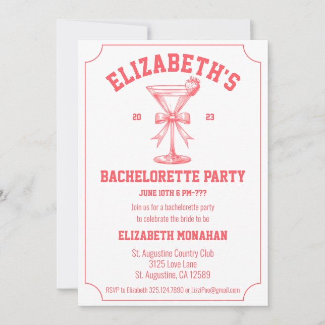 Invitation Red Coquette Retro 80s Country Club Bachelorette (Devant)