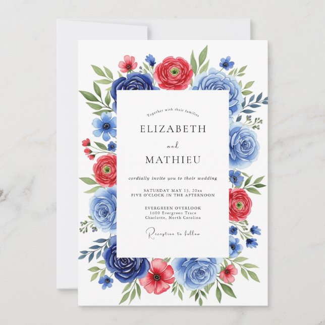 Invitation Red Cornflower Blue Vivacious Summer Wedding (Devant)