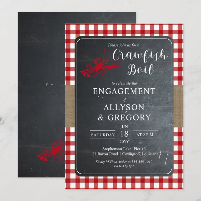 Invitation Red Country Checks Crawfish Boil Engagement (Devant / Derrière)
