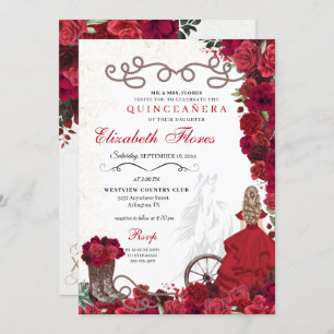 Invitation Red Cowgirl Ranchero Western Quinceanera