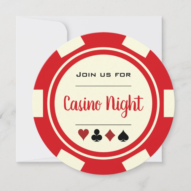 Invitation Red Cream White Poker Chip Casino Nuit (Devant)