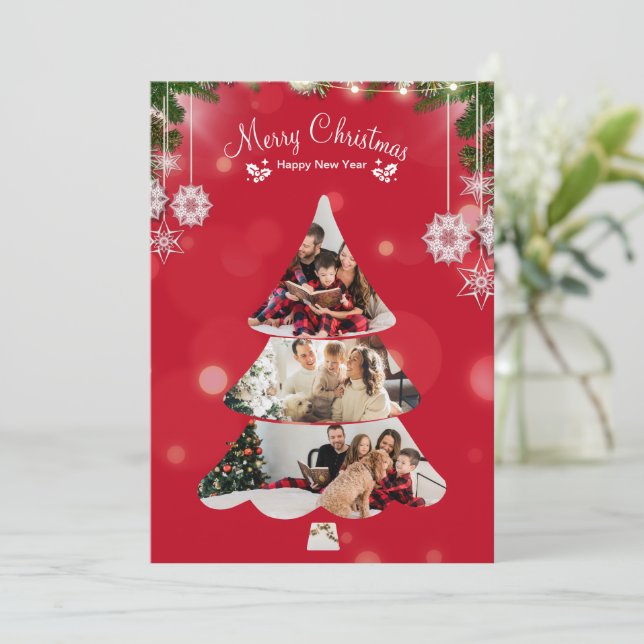 Invitation Red Creative Modern Christmas Tree Photo Collage (Debout devant)