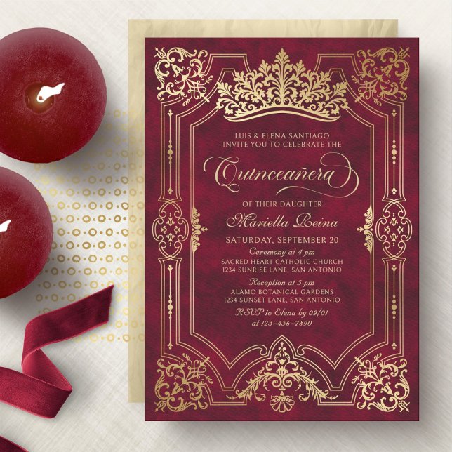 Invitation Red Crown Tiara Elegant Quinceanera (Créateur téléchargé)