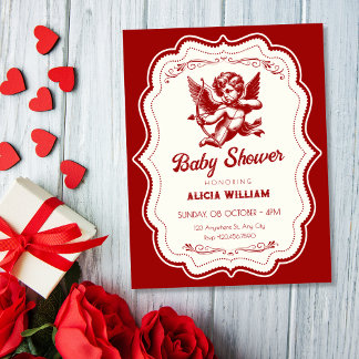 Invitation Red cupid angel baby shower