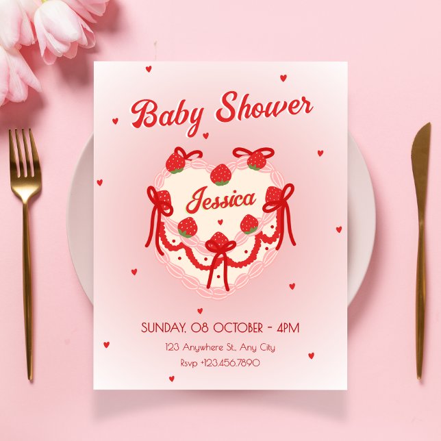 Invitation Red cute heart cake baby shower (Créateur téléchargé)