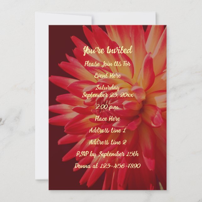 Invitation Red Dahlia Floral Elegant Party (Devant)