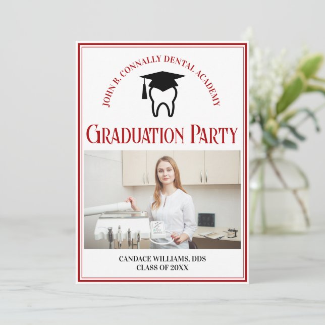 Invitation Red Dental School Photo Custom Graduation Party (Debout devant)