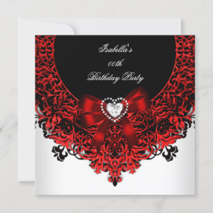Invitation Red Diamond Heart Red Black White Anniversaire Par