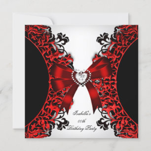 Invitation Red Diamond Heart Red Black White Anniversaire Par