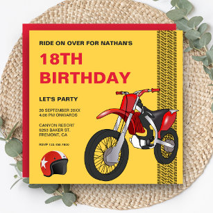 Invitation Red Dirt Bike Motocross fête d'anniversaire