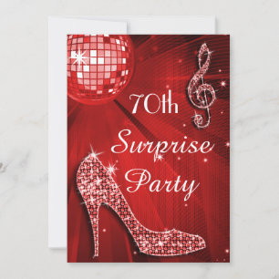 Invitation Red Disco Ball and Heels 70e anniversaire surprise