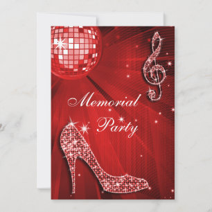 Invitation Red Disco Ball Sparkle Heels Memorial Party