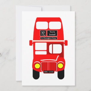 Invitation Red Double Decker Bus Design Anniversaire