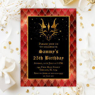 Invitation Red Dragon Scales Faux Parties scintillant Anniver
