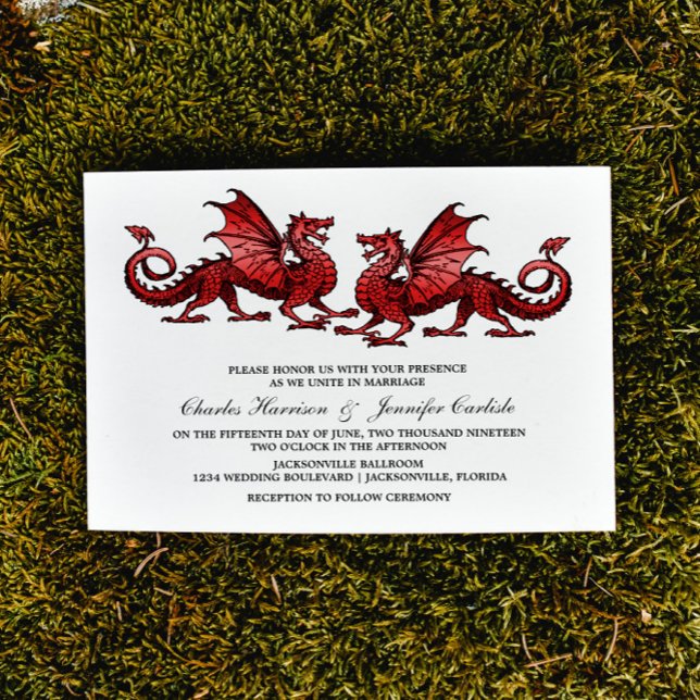 Invitation Red Elegant Dragon Wedding (Red Elegant Dragons Wedding Invite)