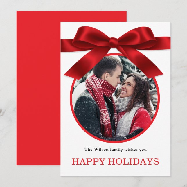 Invitation Red Elegant Merry Christmas Greeting Photo  (Devant / Derrière)