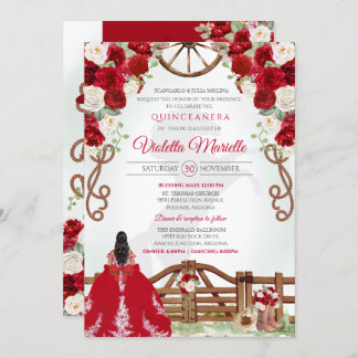 Invitation Red Elegant Rustic Western Charro Quinceanera
