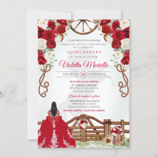 Invitation Red Elegant Rustic Western Charro Quinceanera V3