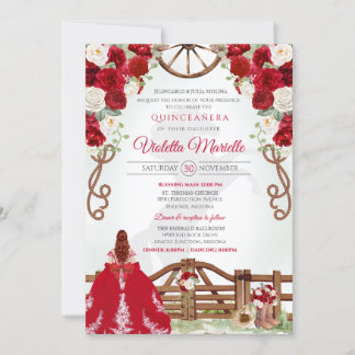 Invitation Red Elegant Rustic Western Charro Quinceanera V9