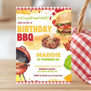 Invitation Red En vichy Bbq Barbecue Anniversaire Fête Invita