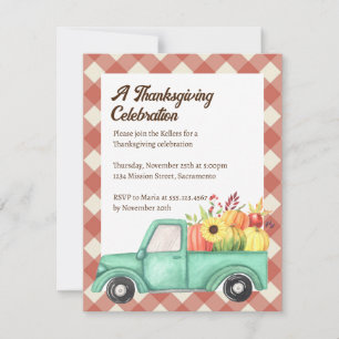 Invitation Red En vichy Blue Truck Country Fall Thankgiving