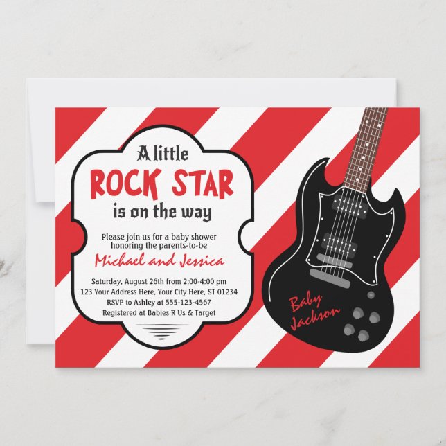Invitation Red et Black Rock Star Rock a Bye Baby shower (Devant)