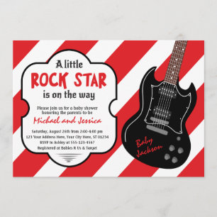 Invitation Red et Black Rock Star Rock a Bye Baby shower