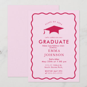 Invitation Red et rose Vintage Élégant Parti de graduation