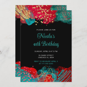 Invitation Red et Turquoise Blue Alcock Ink Anniversaire