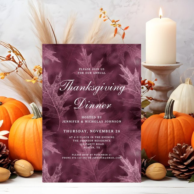 Invitation Red Fall quitte Thanksgiving Dîner (Red Fall Leaves Thanksgiving Dinner Invitation)