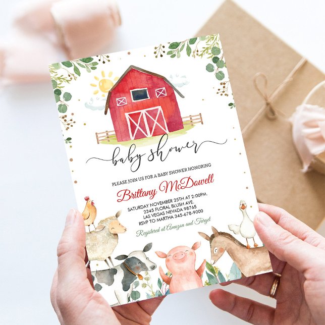 Invitation Red Farm Animals Boy Baby shower (Créateur téléchargé)