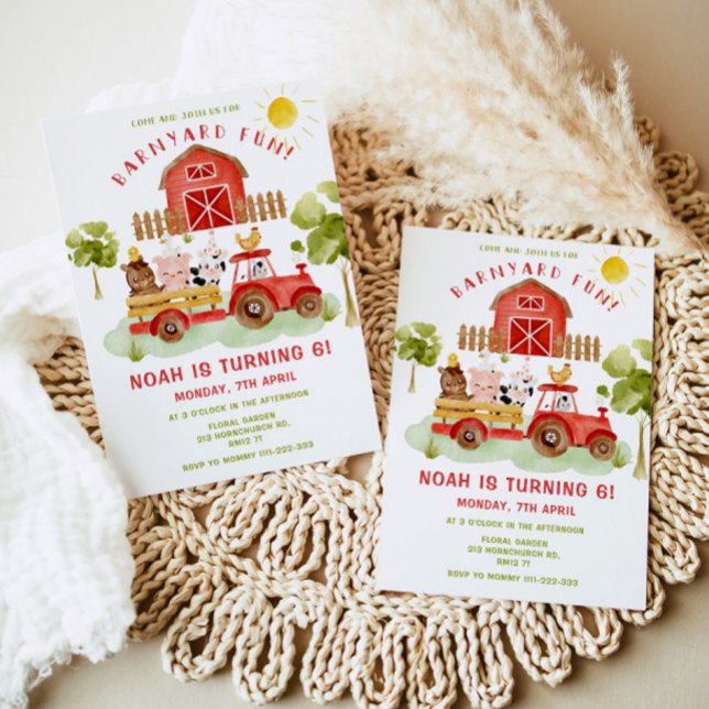 Invitation Red Farm Animaux 6e anniversaire de fête Invitatio (Créateur téléchargé)