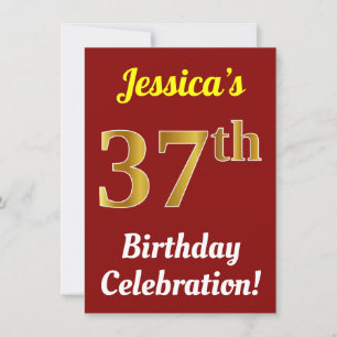 Invitation Red, Faux Gold 37th Birthday Celebration + Nom