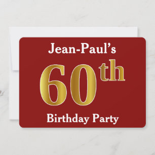 Invitation Red, Faux Gold 60th Birthday Party + Nom personnal