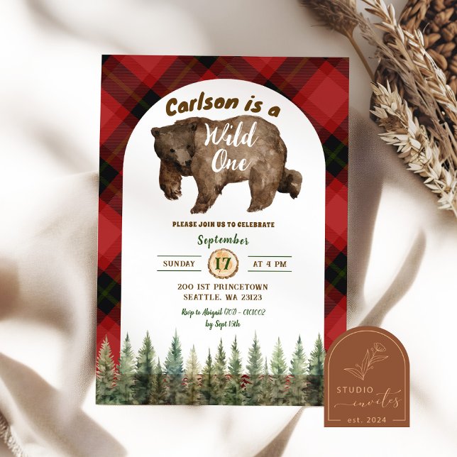 Invitation Red Flannel Wild One Lumberjack 1er anniversaire (Créateur téléchargé)