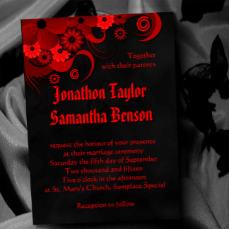 Invitation Red Floral Black Chalkboard Mariage gothique Invit