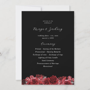 Invitation Red Floral & Black Mariage Ceremony Program - Noir