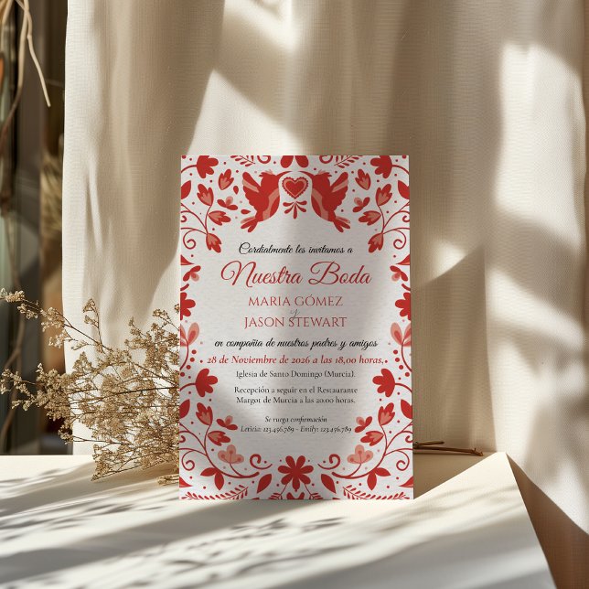 Invitation Red Floral Romantic Aesthetic Spanish Wedding (Red Floral Romantic Aesthetic Spanish Wedding Invitation)