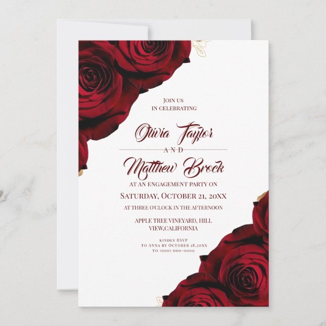 Invitation Red Floral Rustic Engagement Party   (Devant)