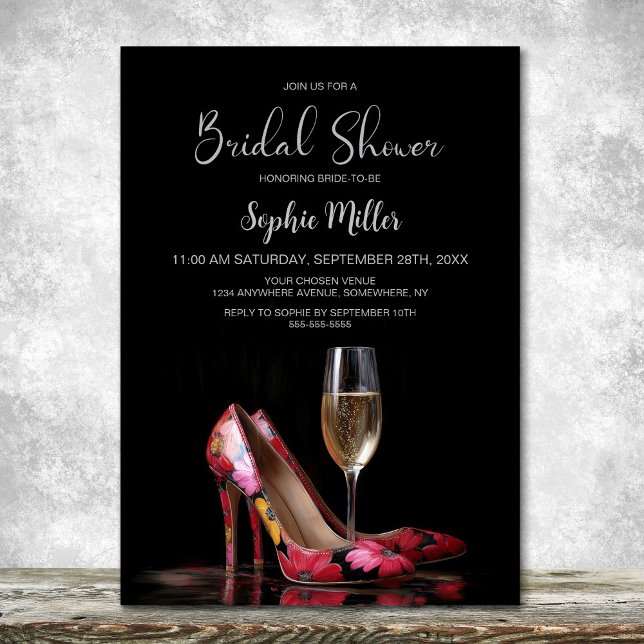 Invitation Red Floral Stiletto Shoes Bridal Shower (Créateur téléchargé)