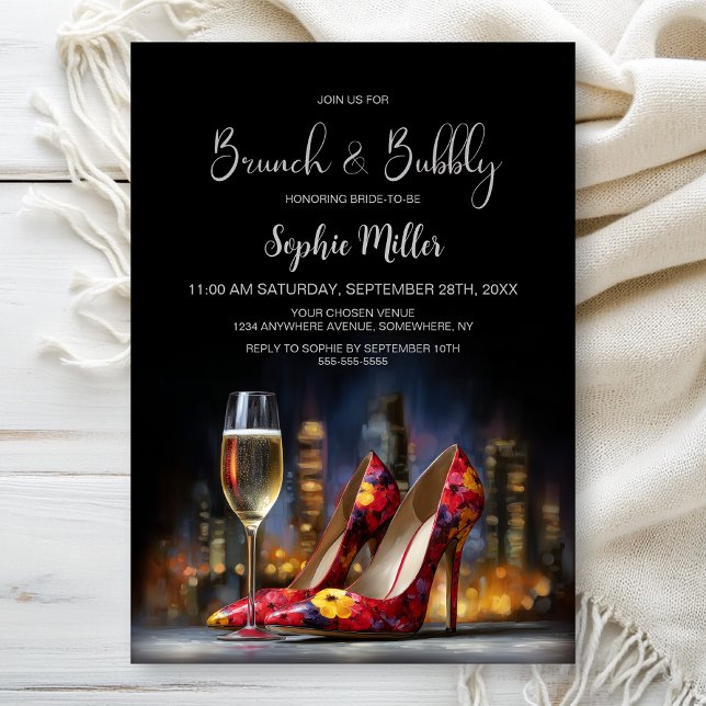 Invitation Red Floral Stiletto Shoes Brunch and Bubbly (Créateur téléchargé)