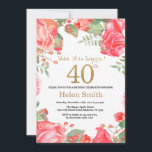Invitation Red Floral Surprise 40e anniversaire Parties scint<br><div class="desc">Red Floral Surprise 40th Birthday Invitation for Women. Aquarelle Fleurie Botanique. Parties scintillant or. Pies Roses Fleurs Florales. Anniversaire adulte. Pour plus de personnalisation,  cliquez sur le bouton "Customiser" et utilisez notre outil de conception pour modifier ce modèle.</div>